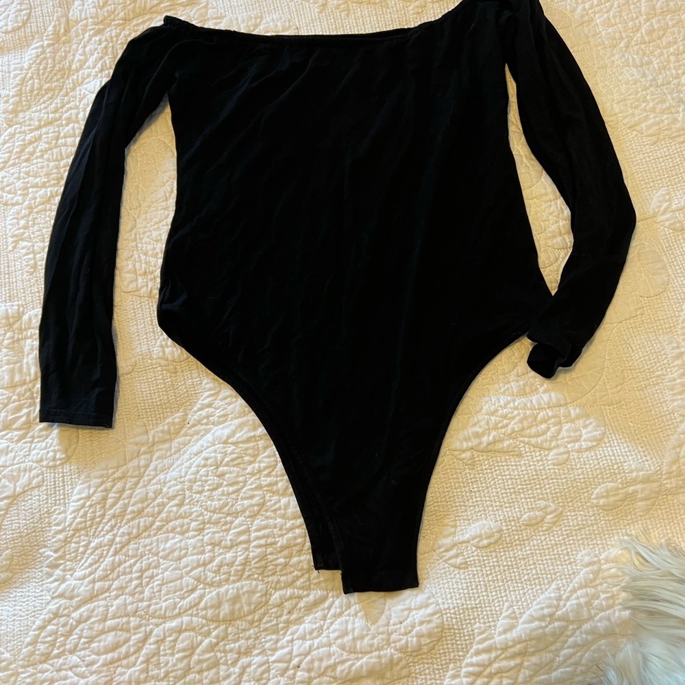 Off the shoulders black bodysuit